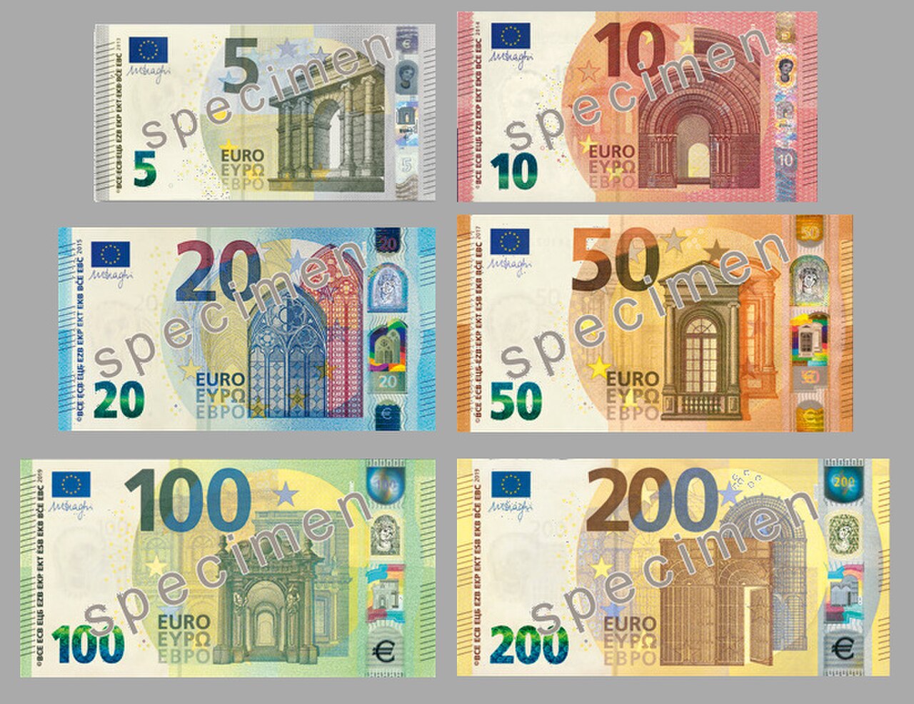 Euro-Banknoten der Europa-Serie auf dunkler Unterlage